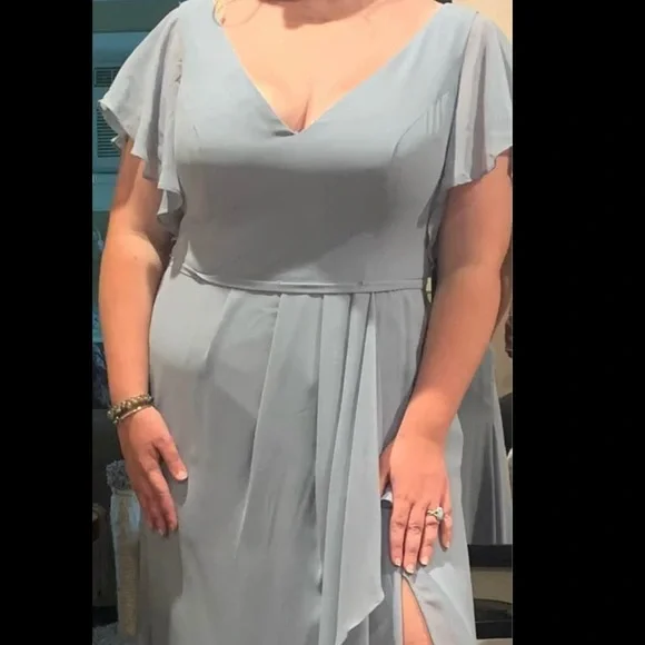 sachin and babi light blue dress Dusty Blue Bridesmaid Dresses Long